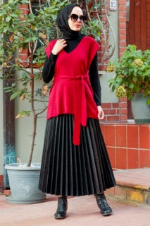 Knitwear - Claret Red Hijab Knitwear Sweater 100338562 - Turkey