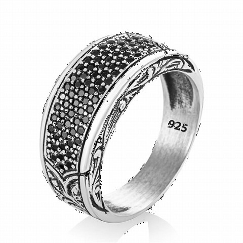 Black Micro Stone Motif Sterling Silver Ring 100349433