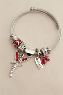 Red Zircon Stone Heart Detailed Fairy Model Charm Bracelet 100326587