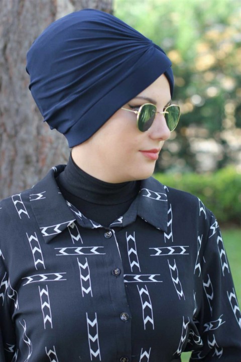 Woman Bonnet & Turban - Cross Bonnet-Navy Blue 100285708 - Turkey