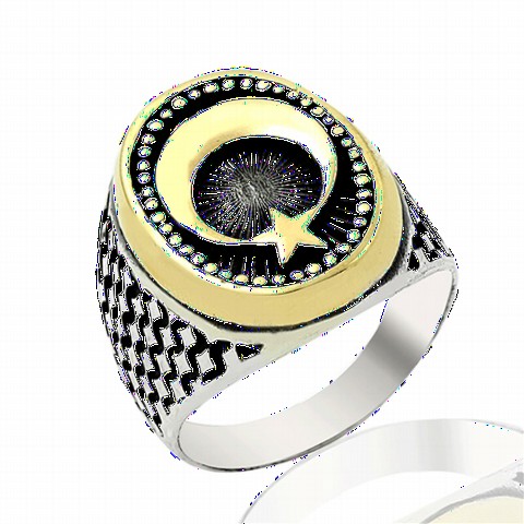 Moon Star Rings - خاتم رجالي من الفضة الإسترليني بتصميم نجمة القمر مزين بالقش 100349075 - Turkey