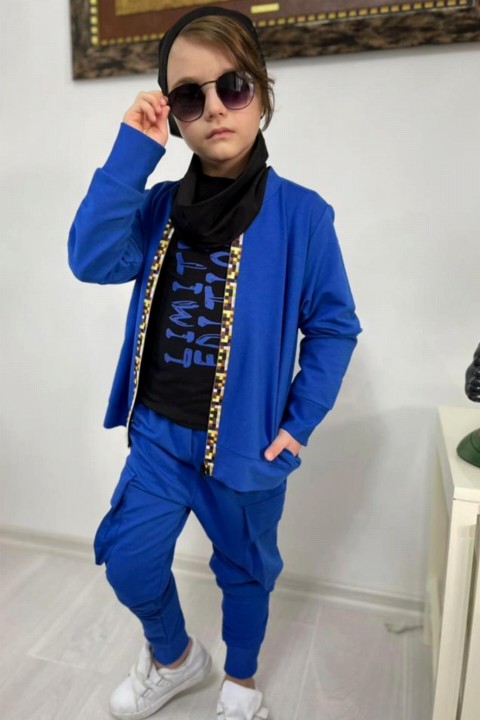 Boy Clothing - ياقة بجيب كارغو للأولاد وبذلة رياضية زرقاء بيريه 100327126 - Turkey