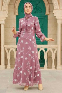 Clothes - Dark Dusty Rose Hijab Dress 100341643 - Turkey