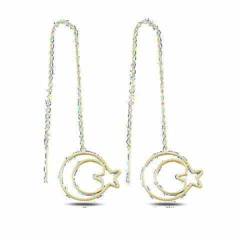 Jewelry & Watches - Moon and Star Dangle Women's Silver Earrings Gold 100346680 - Turkey