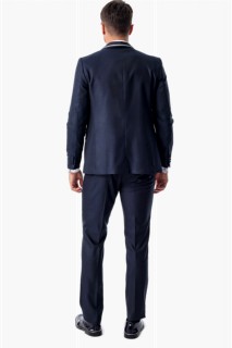 Men's Navy Blue Arles Slimfit Jacquard Suit 100350555