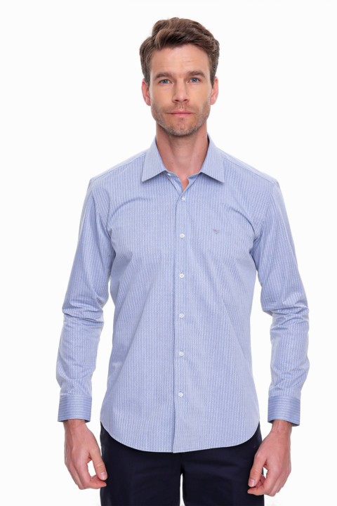 Shirt - Men's Navy Blue Marida 100% Cotton Slim Fit Slim Fit Solid Collar Long Sleeve Shirt 100351202 - Turkey