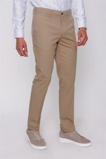 Men - Men's Camel Dynamic Fit Cotton Side Pocket Chino Linen Trousers 100351384 - Turkey