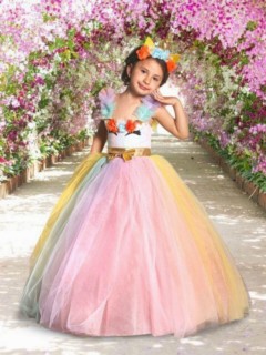 Girl's Flower Pulpeau Rainbow Tulle Evening Dress 100326725