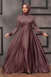 Evening & Party Dresses - Brown Hijab Evening Dress 100339856 - Turkey