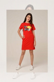 Girl SO FETCH and Lip Printed Short Sleeve Red Dress 100328566