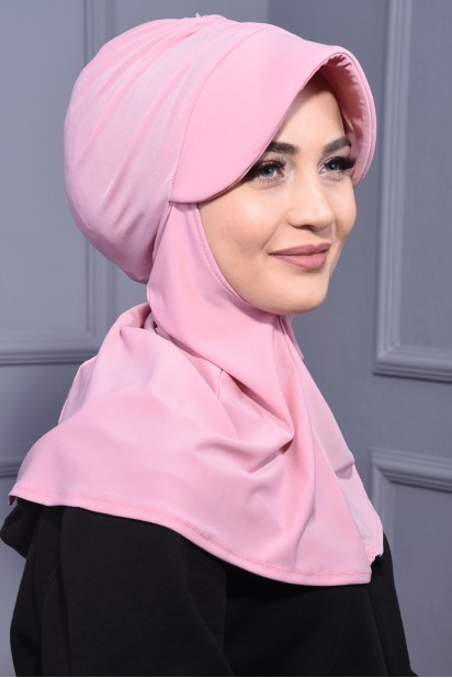Woman Bonnet & Hijab - وشاح قبعة رياضية وردي بودرة - Turkey