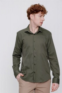 Men's Khaki Plain Slim Fit Slim Fit Satin Lycra Shirt 100350747