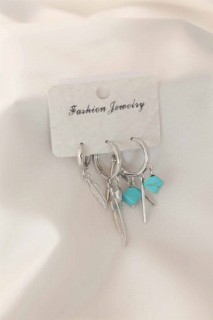 Jewelry & Watches - Feather Figured Blue Stone Detailed Silver Color Women's Earrings 100327601 - Turkey