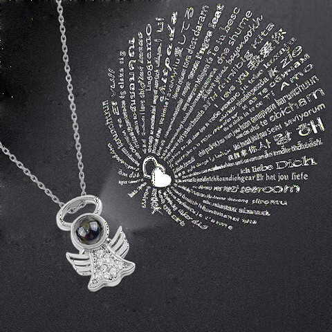 I Love You In A Hundred Languages ​​Angel Model Silver Necklace Rose 100348061