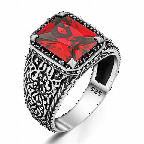 Men Shoes-Bags & Other - Zircon Stone Pattern Embroidered Silver Ring 100350237 - Turkey