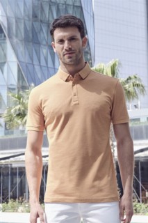 Men Clothing - Men's Mustard Yellow Polo Collar Trend 100% Cotton Dynamic Fit Comfortable Fit Short Sleeve T-Shirt 100351447 - Turkey