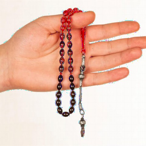 Barley Cut Red Black Color Transition Fire Amber Rosary 100349428