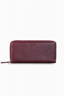 Guard Double Zippered Crazy Claret Red Leather Clutch Bag 100346121