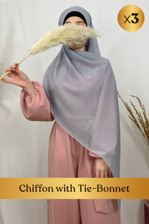 Woman Hijab & Scarf - Chiffon with Tie-Bonnet - 3 pcs in Box 100352671 - Turkey