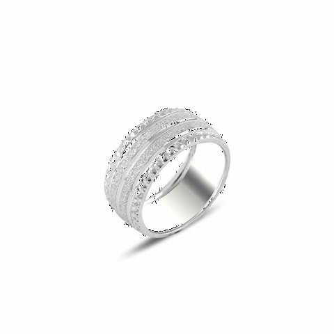 Men - Silvery Pattern Sliver Detailed Silver Wedding Ring 100347198 - Turkey
