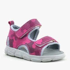 Baby Girl Shoes - Wisps Genuine Leather Pink Camouflage Baby Sandals 100352434 - Turkey