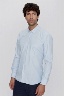 Shirt - قميص رجالي بقصة واسعة وجيوب ذات مربعات من كومو أزرق ثلجي 100351055 - Turkey