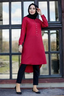 Clothes - Claret Red Hijab Tunic 100336212 - Turkey