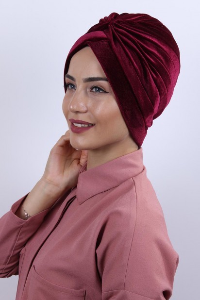 Woman Bonnet & Turban - Bonnet Nevru Velours Rouge Bordeaux - Turkey