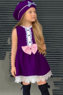 Girls' Lace Detailed Bolero and Cap Purple Dress 100328271