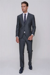 Men Clothing - Men's Navy Blue Patterned Dynamic Fit Comfortable Cut 4 Drop Suit 100351279 - Turkey