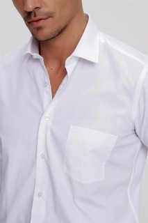 Men's White Basic Regular Fit Comfy Cut Solid Collar Long Sleeved Shirt with Pocket 100351306