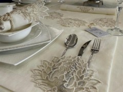 Table Cover Set - Handcrafted Sycamore 34 Piece Placemat Set Cream  with French Lace 100330820 - Turkey