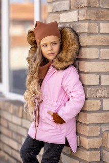 Girls' Hoodie Pink Coat With Fur Collar And Berets 100328615