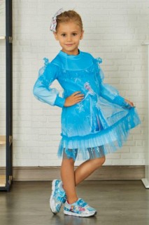 Kids - Mädchen Kind Transparent Detailliertes Schneekönigin Blaues Kleid 100327074 - Turkey