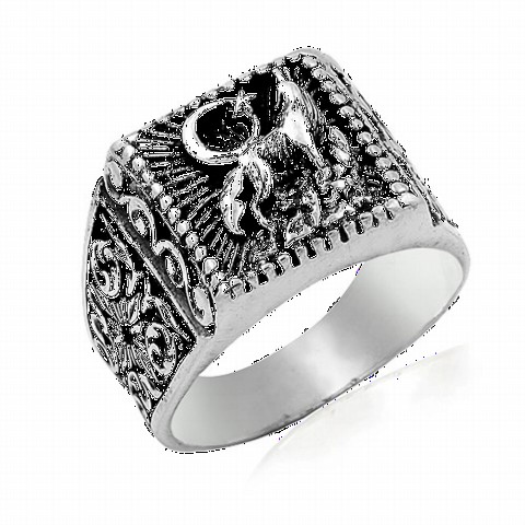 Animal Rings - خاتم رجالي من الفضة الإسترليني ثلاثي الأبعاد بتصميم الذئب الرمادي 100348840 - Turkey