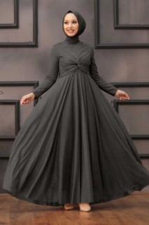Evening & Party Dresses - Smoke Colored Hijab Evening Dress 100338095 - Turkey