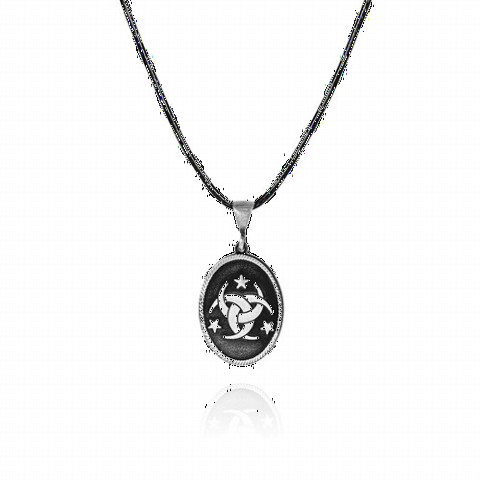 Special Organization-I Special Engraving Silver Necklace on Black Background 100349490