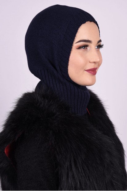 Knitted Wool Beret Navy Blue 100284903