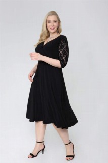 Plus Size Lace Sleeve Sandy Midi Evening Dress 100276036