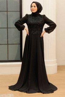 Woman - Black Hijab Evening Dress 100340725 - Turkey