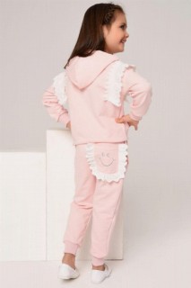 Girls' Lace Embroidered Hooded Smile Powder Tracksuit Set 100328621