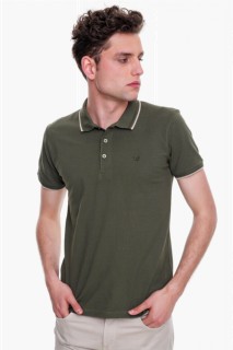 Men's Green Basic Polo Neck Pocketless Dynamic Fit Comfortable Fit T-Shirt 100351221