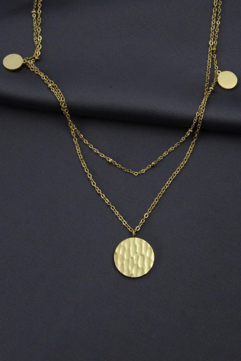 jewelry - Damenhalskette 100319343 aus Stahl, goldfarben, gemustert, ovales Modell, Doppelkettendesign - Turkey