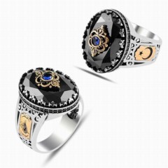 Zircon Stone Rings - خاتم فضة بحجر أزرق على حجر زركون أسود 100347844 - Turkey