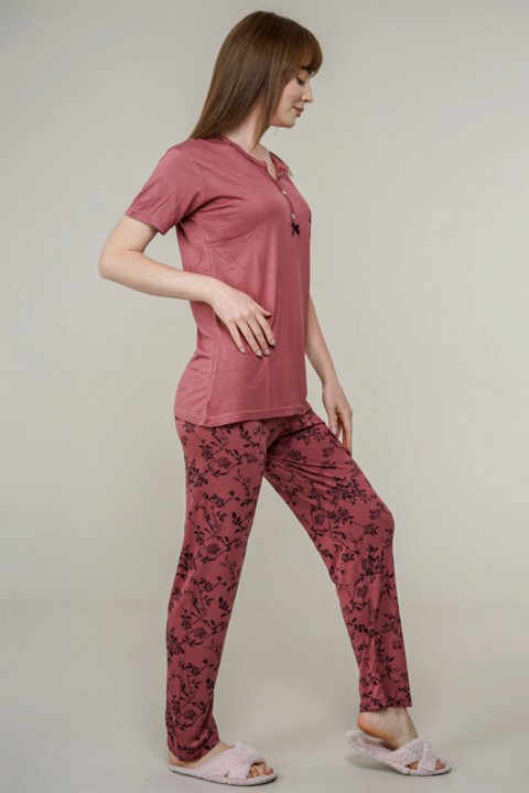 Women's Leaf Patterned Pajamas Set 100342615