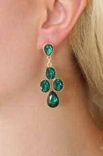 Jewelry & Watches - Gold Color Green Zircon Stone Women's Earrings 100328101 - Turkey