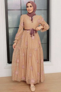 Clothes - Biscuit Hijab Dress 100341486 - Turkey