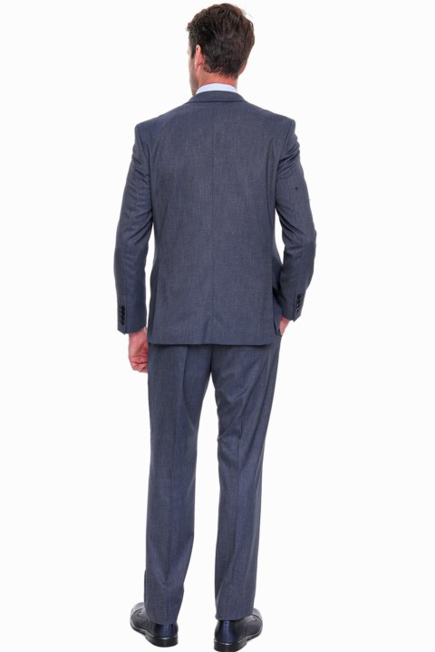 Men's Navy Blue Dynamic Fit Relaxed Fit Piti Checked 6 Drop Suit 100350593