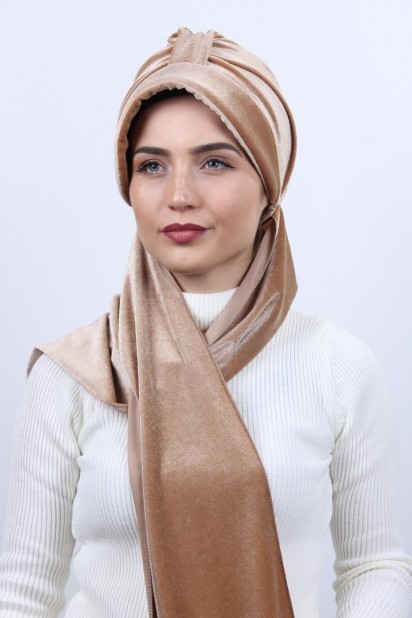 Ready to wear Hijab-Shawl - Velvet Shawl Hat Bonnet Caramel 100283141 - Turkey