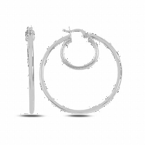 Earrings - 46 Millim Double Ring Silver Earrings Silver 100346642 - Turkey